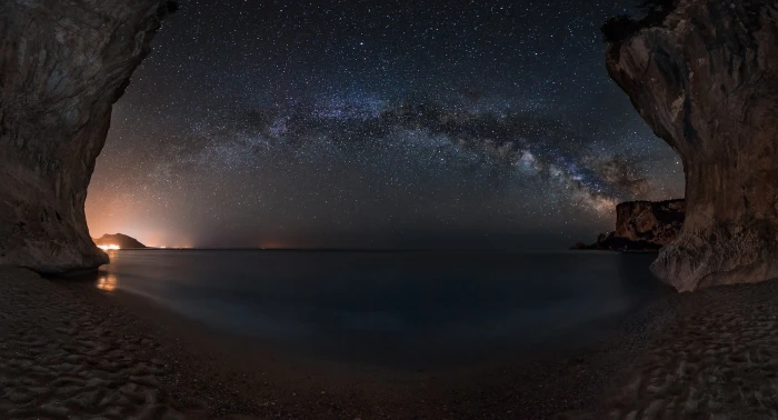 seashore landscape nature starry night Milky Way cave beach 2k