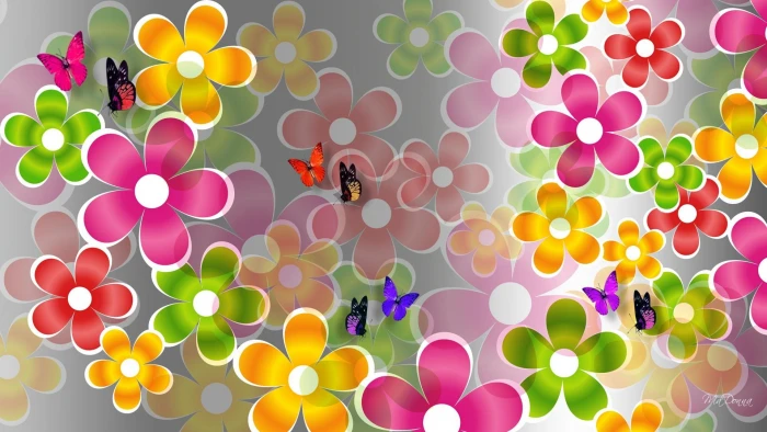 Summer Collage papillon layers bright fleurs colors flowers 2k
