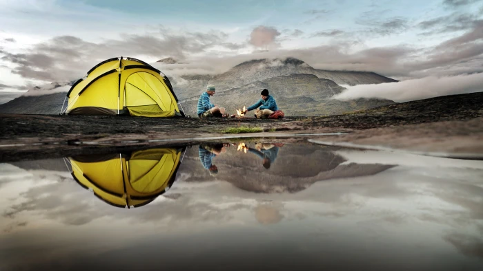 Tent Reflection Camp Camping HD yellow and black outdoor tent 2k