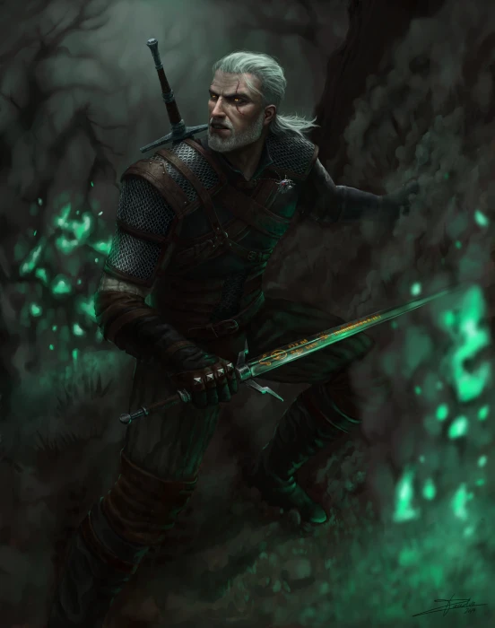 white hair fan art Geralt of Rivia video game The White Wolf 2k