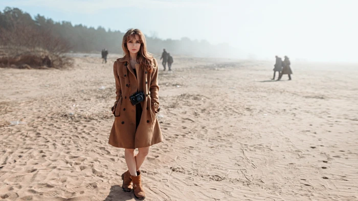 women model Georgy Chernyadyev beach coats long hair camera 2k