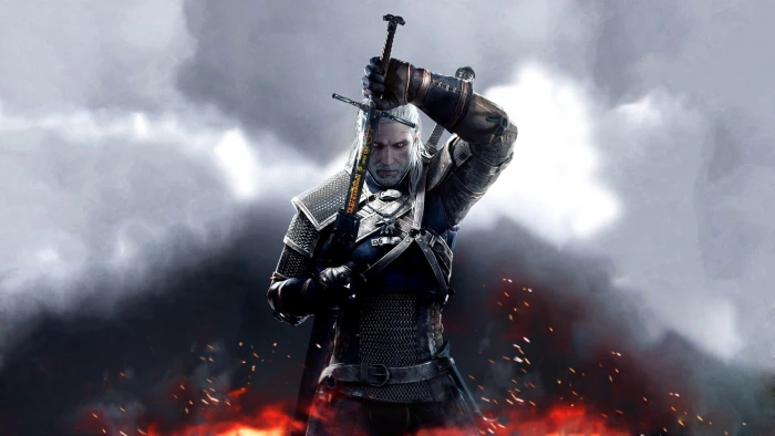 geralt of rivia the witcher 3 wild hunt fire burning smoke physical structure 2k