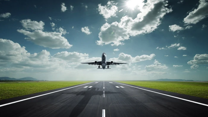 gray and white plane airplane landing sky nature landscape 2k