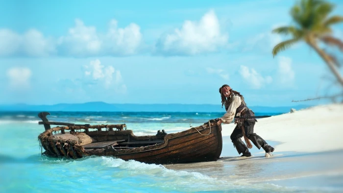 Jack Sparrow of Pirates the Caribbean Johnny Depp men boat 2k