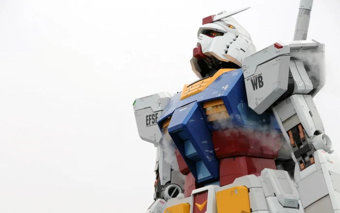 Gundam toy Mobile Suit RX 78 mech low angle view 2k