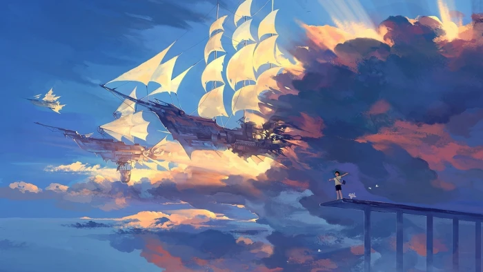 Hanyijie Sky Scenery Ship Anime Art nature digital composite 2k