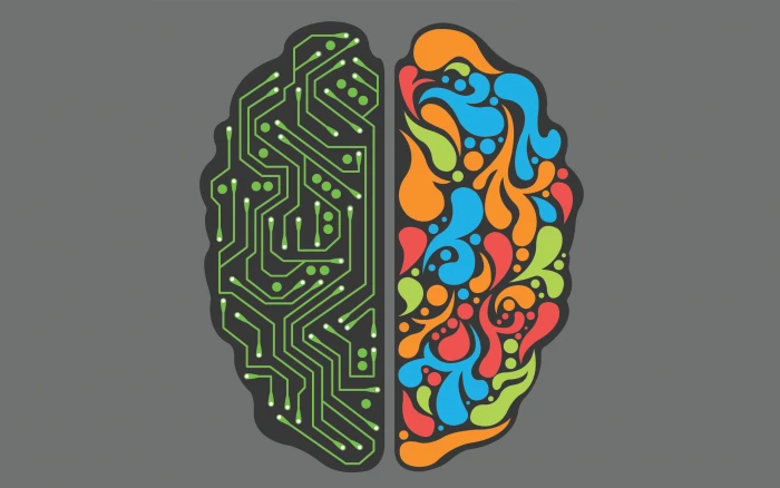 human and robot brains illustration technology artwork minimalism 2k