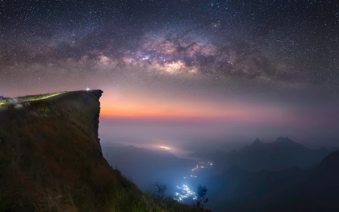 Landscape Nature Mist Space Valley Milky Way Long Exposure Abyss Mountain Starry Night 2k