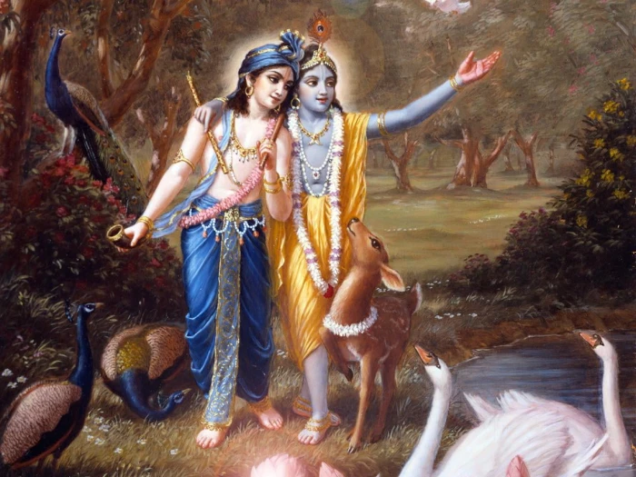 Lord Krishna And Balaram two Hindu deity HD wallpaper God art and craft