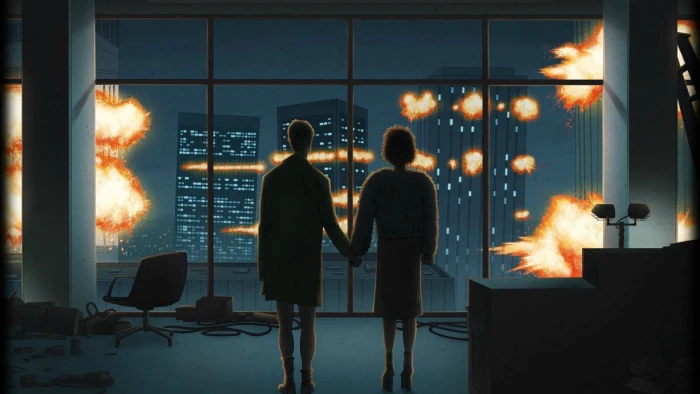 man and woman illustration artwork movies Fight Club explosion 2k