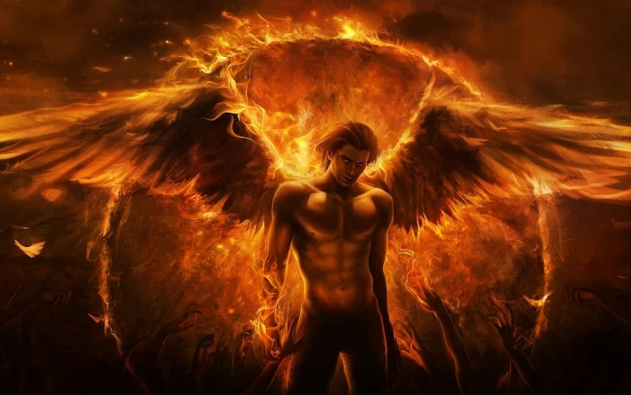 Lucifer illustration Dark Angel Fire Flame Hell Warrior 2k