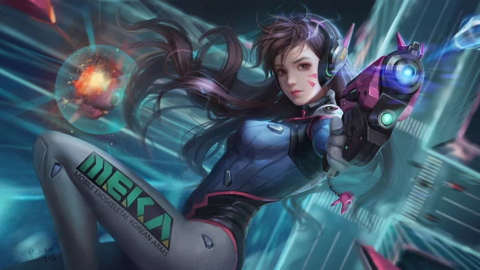MEKA character digital wallpaper Overwatch D Va 2k