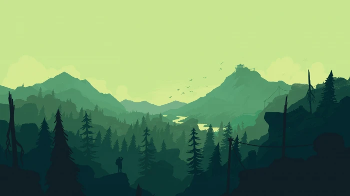Mountains Firewatch Green Forest Minimal sky beauty in nature 2k