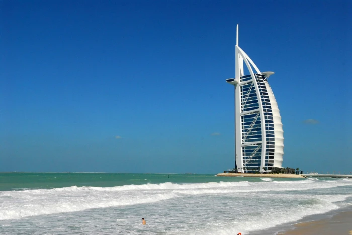 Seashore and the Burj Al Arab Jumeirah in Dubai United Emirates UAE 2k