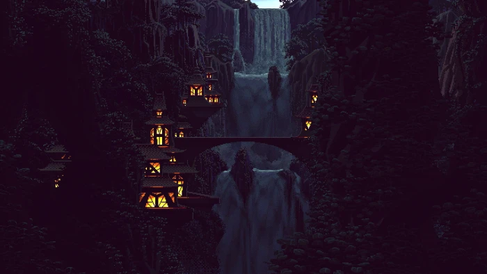 silhouette of forest near body water during nighttime digital art 2k