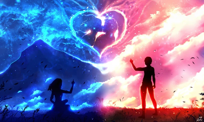 Anime Original Boy Girl Heart Love night 2k