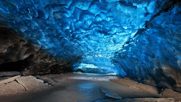 brown cave ice glaciers nature landscape cyan blue geology 2k