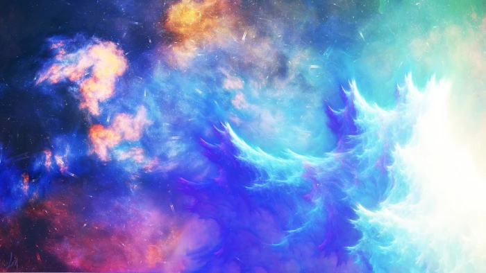 blue red and white clouds digital wallpaper fractal art 2k