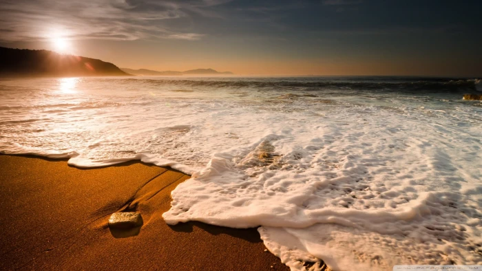 brown stone nature landscape sea waves coast sunrise morning 2k