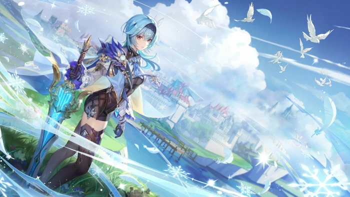 Eula Genshin impact sword fantasy art video game anime girls 2k