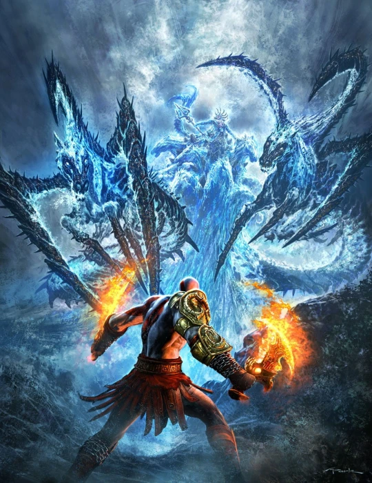 God of War Kratos video games artwork III flame