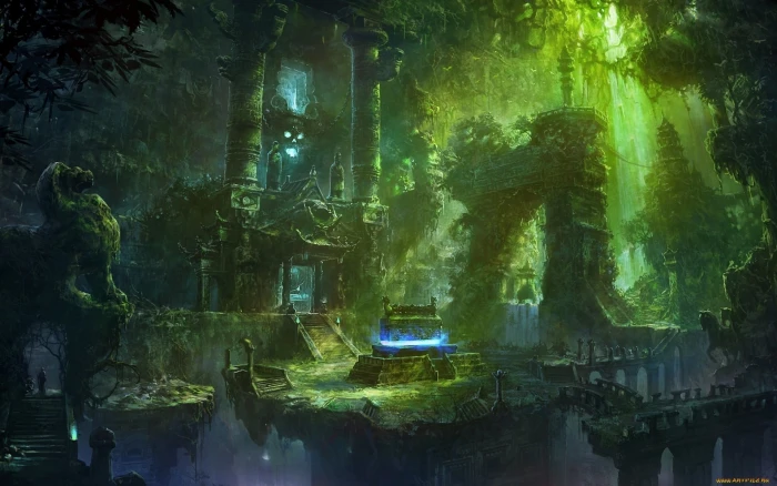 gray and green castle digital wallpaper fantasy art spooky 2k