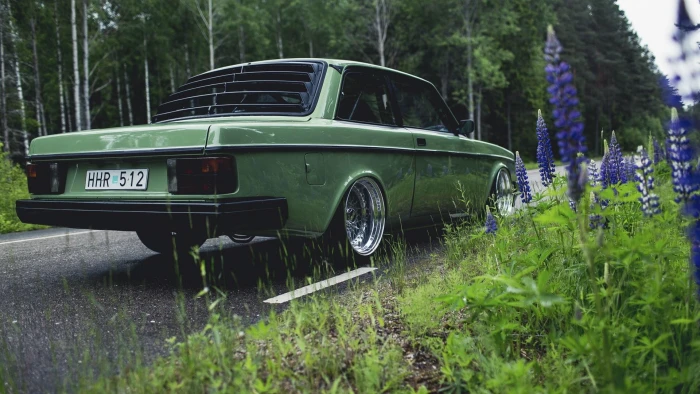 green coupe Volvo car road nature cars 2k