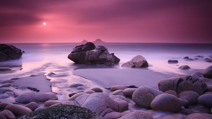 grey rocks beach sea nature purple sunset rock Object 2k