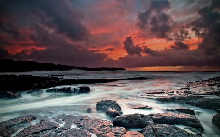 Ireland west coast the Atlantic Ocean beach stones dusk gray stone structure 2k