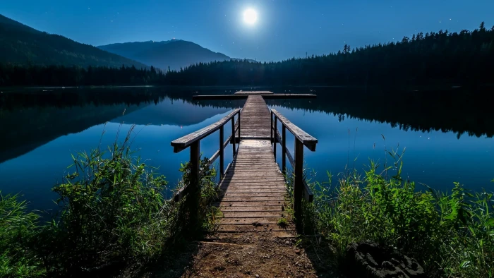 moonlit night fishing pier united states oregon lost lake 2k