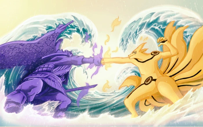 Naruto Kurama and Susanoo digital wallpaper battlefield sword 2k