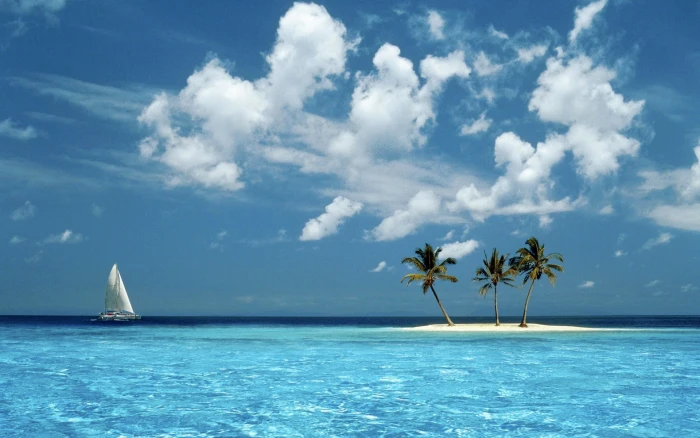 nature landscape island palm trees Windows 98 sky cloud 2k