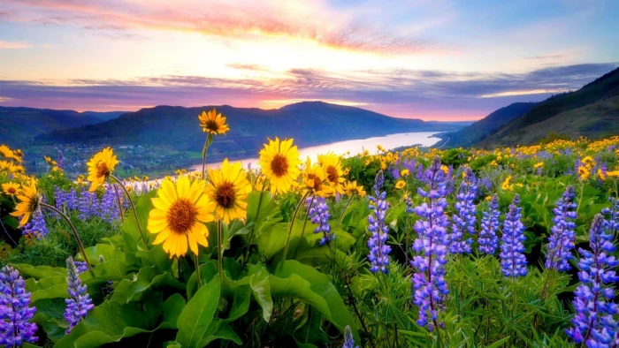 nature summer landscape sky grass spring plant meadow 2k