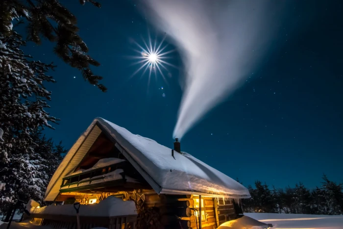 photo of house filled with snow during night time wood nature 2k
