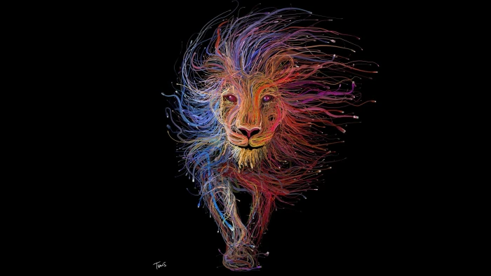 red blue and orange multi color lion illustration multicolored artwork wallpaper 2k