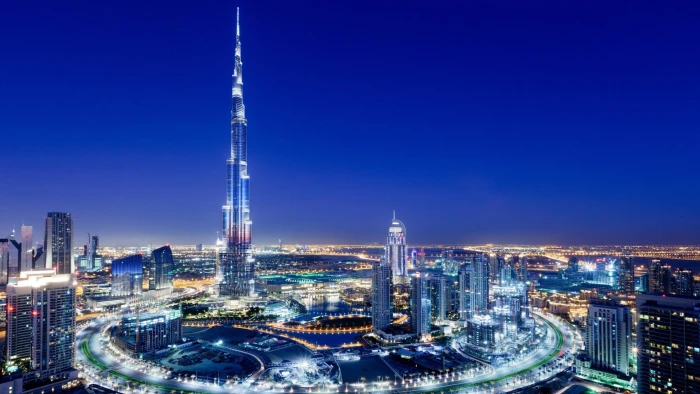 United Arab Emirates Dubai night city scenery bustling skyline 2k