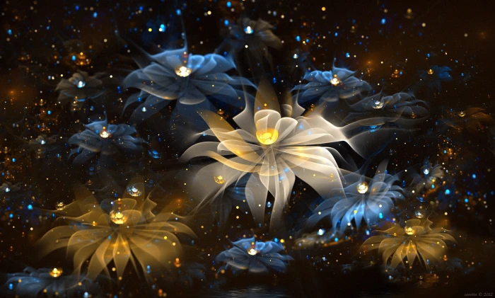 white and multicolored flowers painting abstract fractal 2k