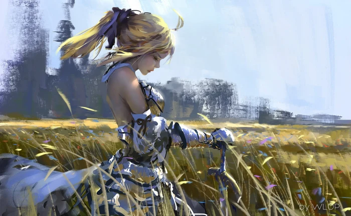 yellow haired female character illustration anime girls artwork 2k