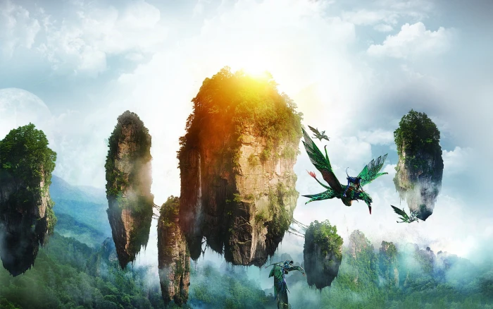 Avatar movie scene Neytiri floating island flying sky 2k