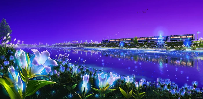 animal bird flowers grass kagaya landscape original purple 2k