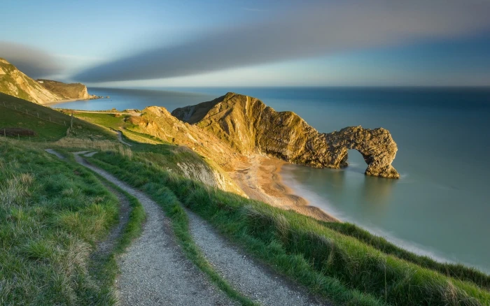 nature landscape beach England coast Durdle Door sunset 2k