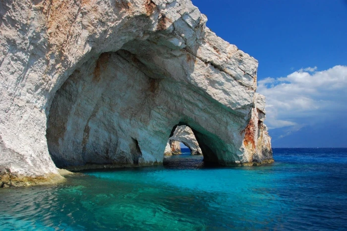 nature landscape rock cave sea turquoise water island 2k