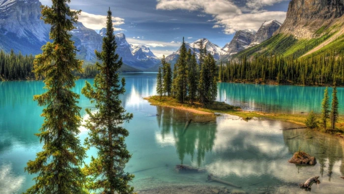 spirit island nature wilderness lake water mountain tree 2k