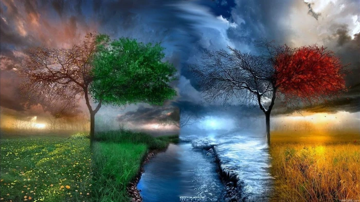 trees in any weather digital wallpaper seasons spring summer 2k