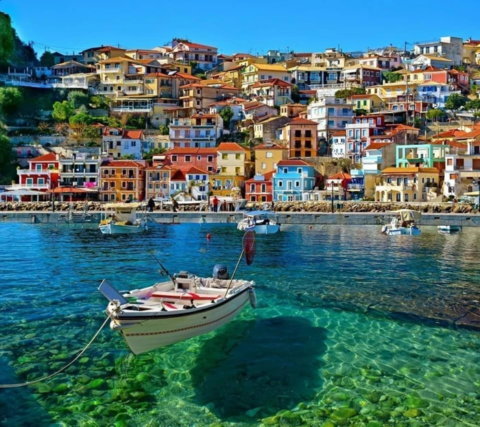 white rowboat nature Greece nautical vessel mode of transportation