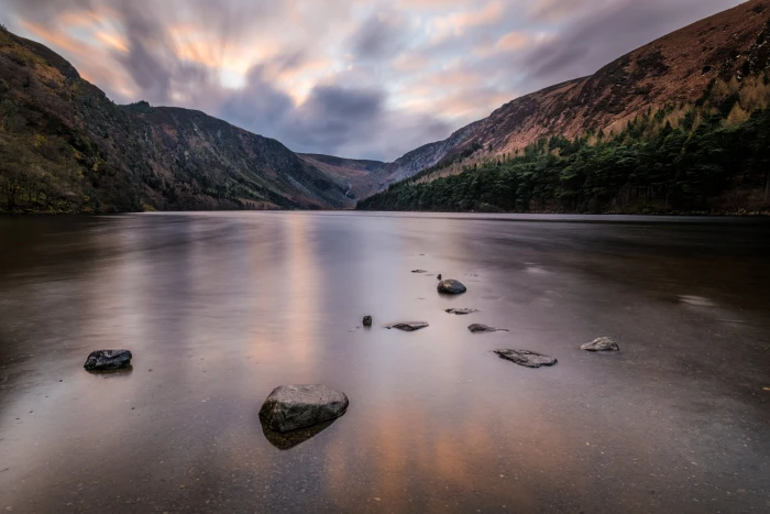 lake near the mountains wicklow ireland Sunset 2k