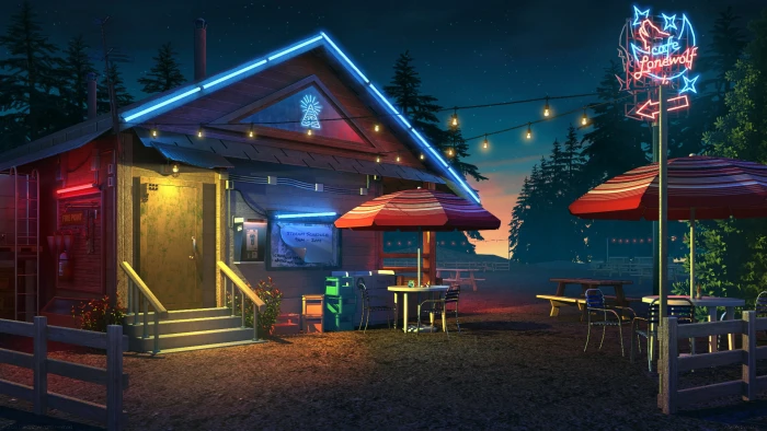 artwork digital art night camping LoFi forest trees nature 2k