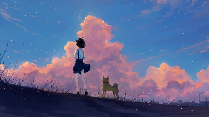 black haired female anime character illustration artwork landscape 2k