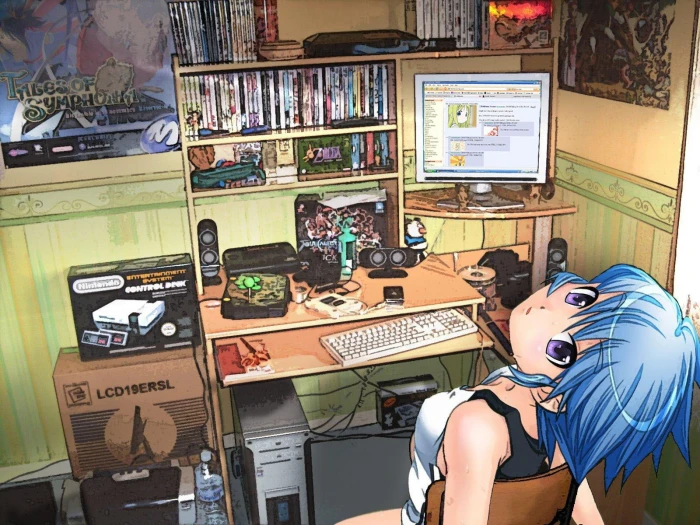 blue haired anime character girl wallpaper girls short hair 2k