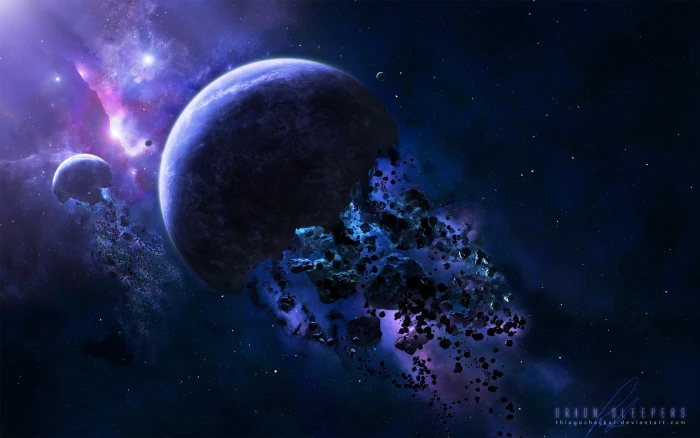 destroyed planets digital wallpaper space galaxy stars art 2k